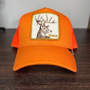 The Farm Rack Deer Trucker Hat Blaze Orange Snapback Hunting Cap